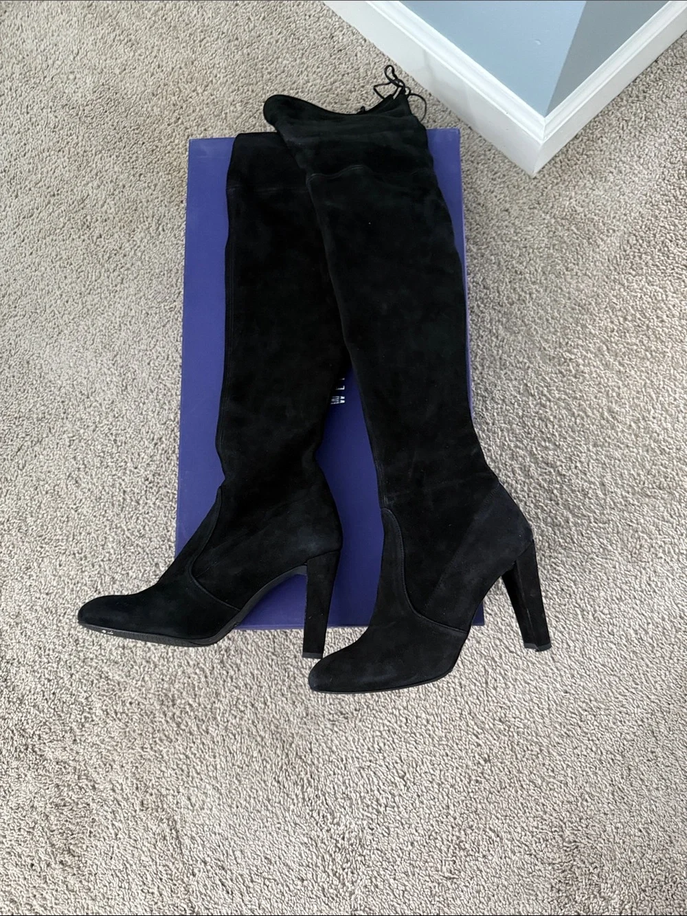 Stuart Weitzman Black Suede Over-The-Knee Block Heel Boots